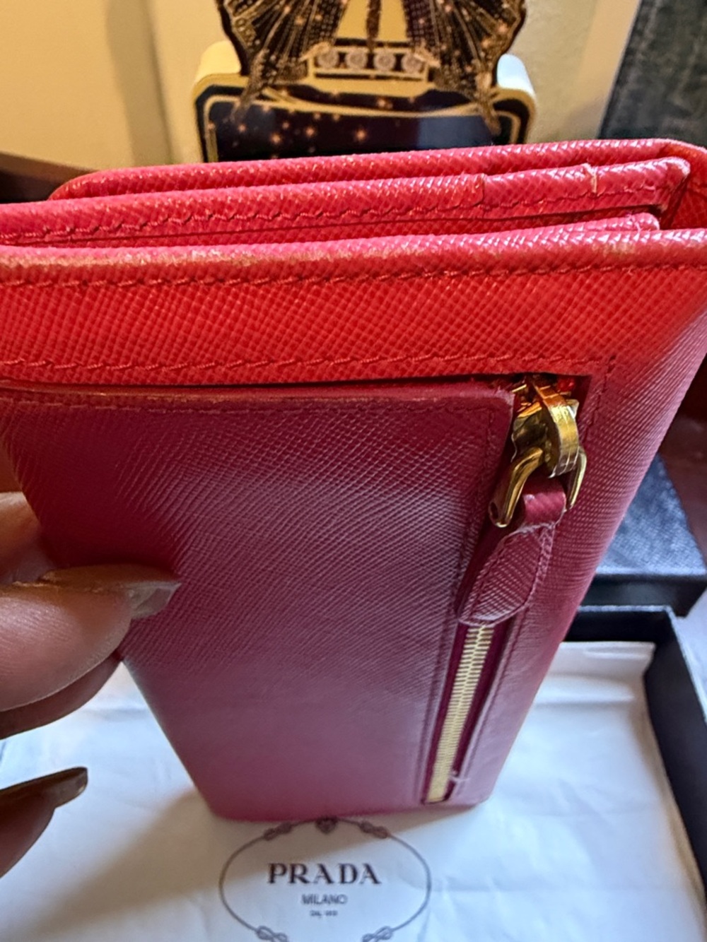 Prada Hot Pink Saffiano Bow Continental Wallet - Picture 8 of 9